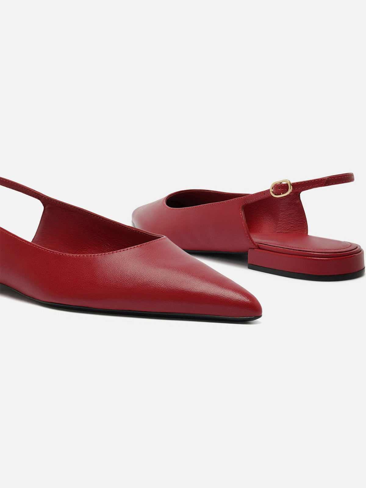 Red Pointed-Toe Buckle Slingback Chic Slip-On Flats