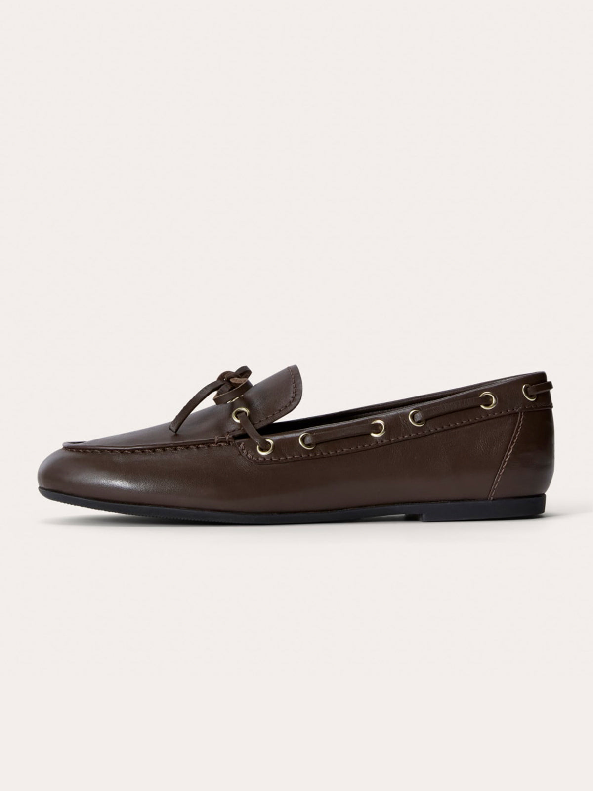 Dark Brown Round-Toe Front Bow And Lace Edge With Eyelets Flats