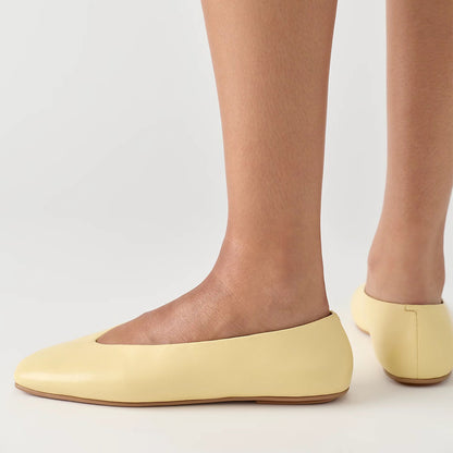 Vegan Leather Square-Toe Slip-On Ballet Flats - Yellow