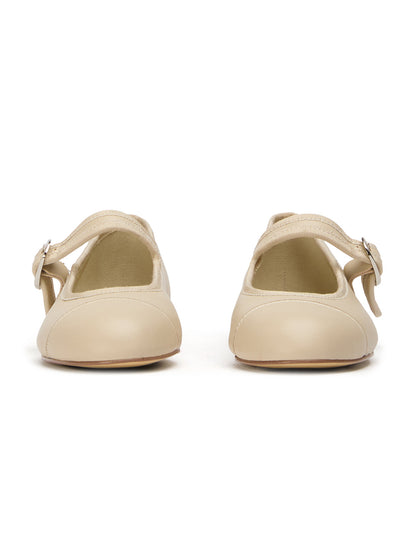 Beige Round-Toe Chic Mary Jane Slip-On Ballet Simple Flats