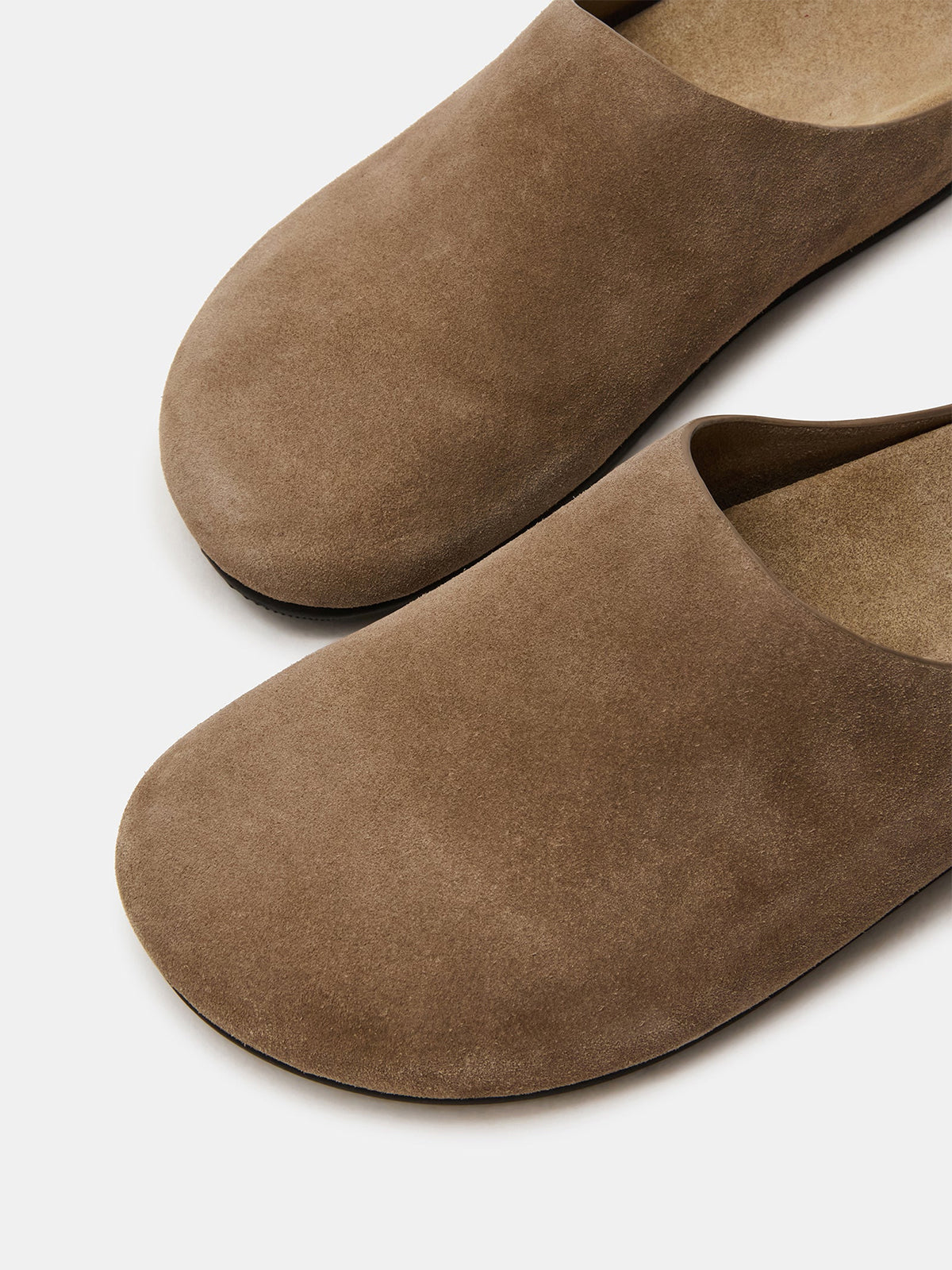 Taupe Faux Suede Round-Toe Slip-On Flats Slide