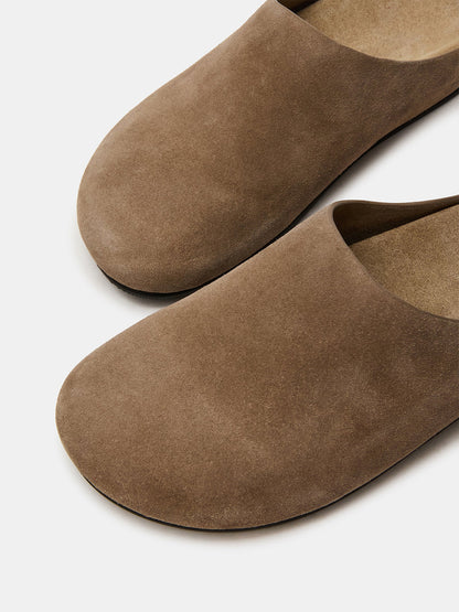 Taupe Faux Suede Round-Toe Slip-On Flats Slide