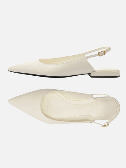 White Pointed-Toe Buckle Slingback Chic Slip-On Flats