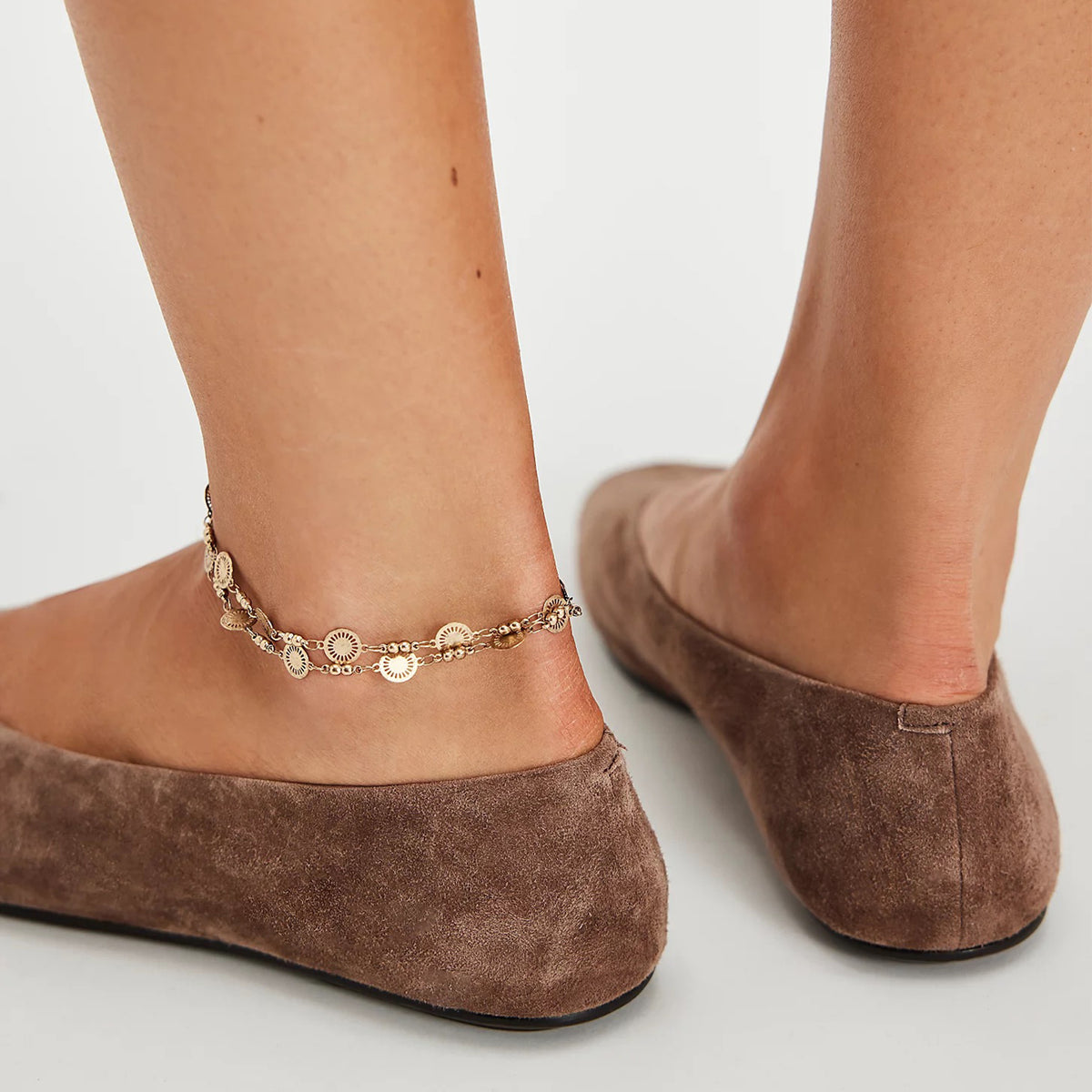 Faux Suede Square-Toe Slip-On Ballet Flats - Taupe