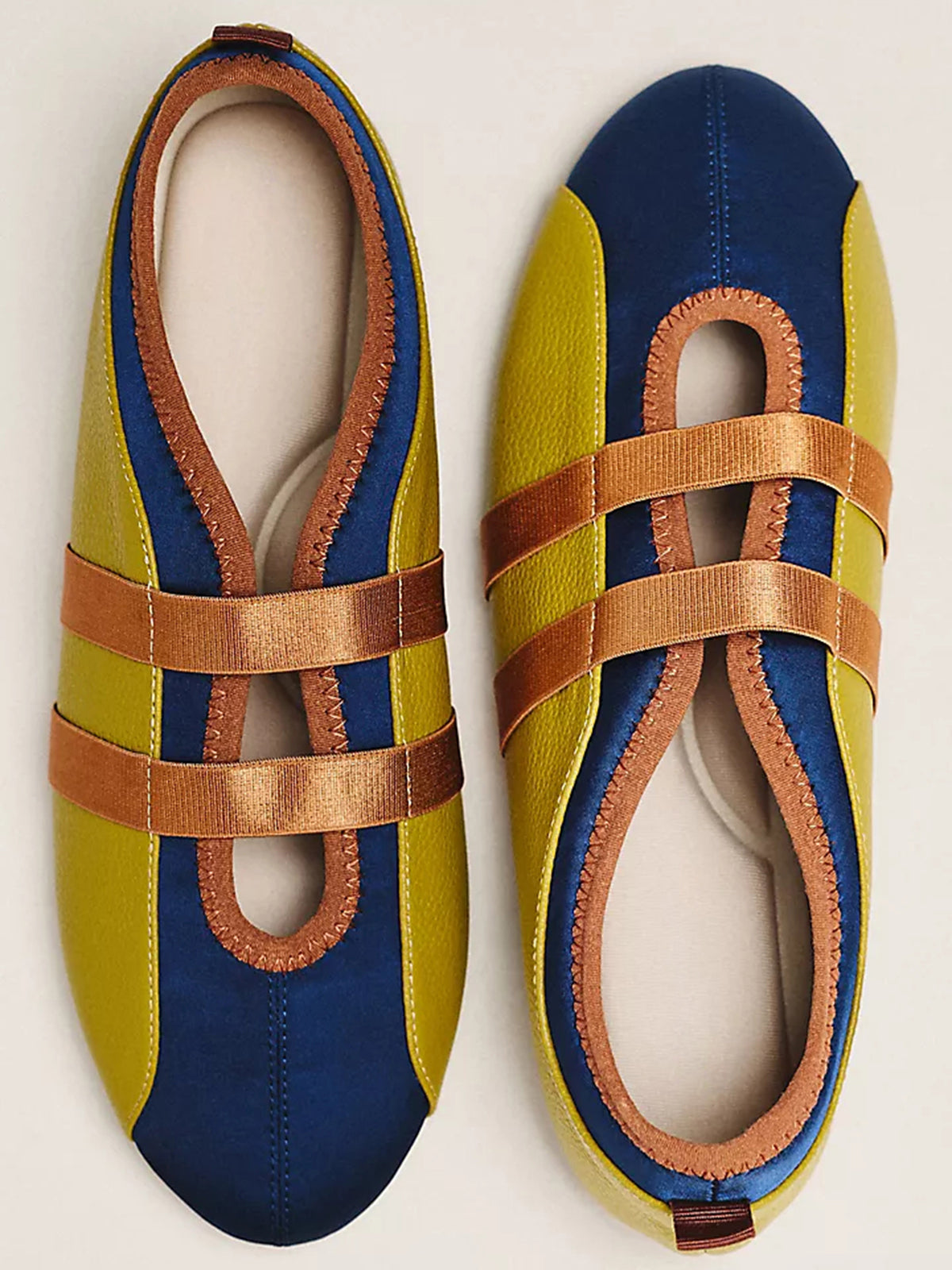 Green Vegan Leather And Satin Round-Toe Double Middle Strap Sporty Ballet Sneakers