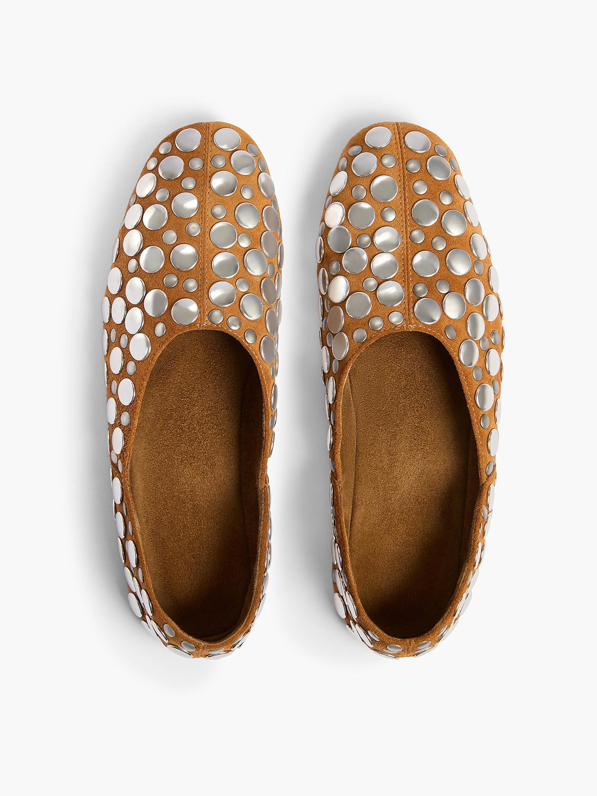 Studs Slip-On Round-Toe Simple Ballet Flats - Tan Faux Suede
