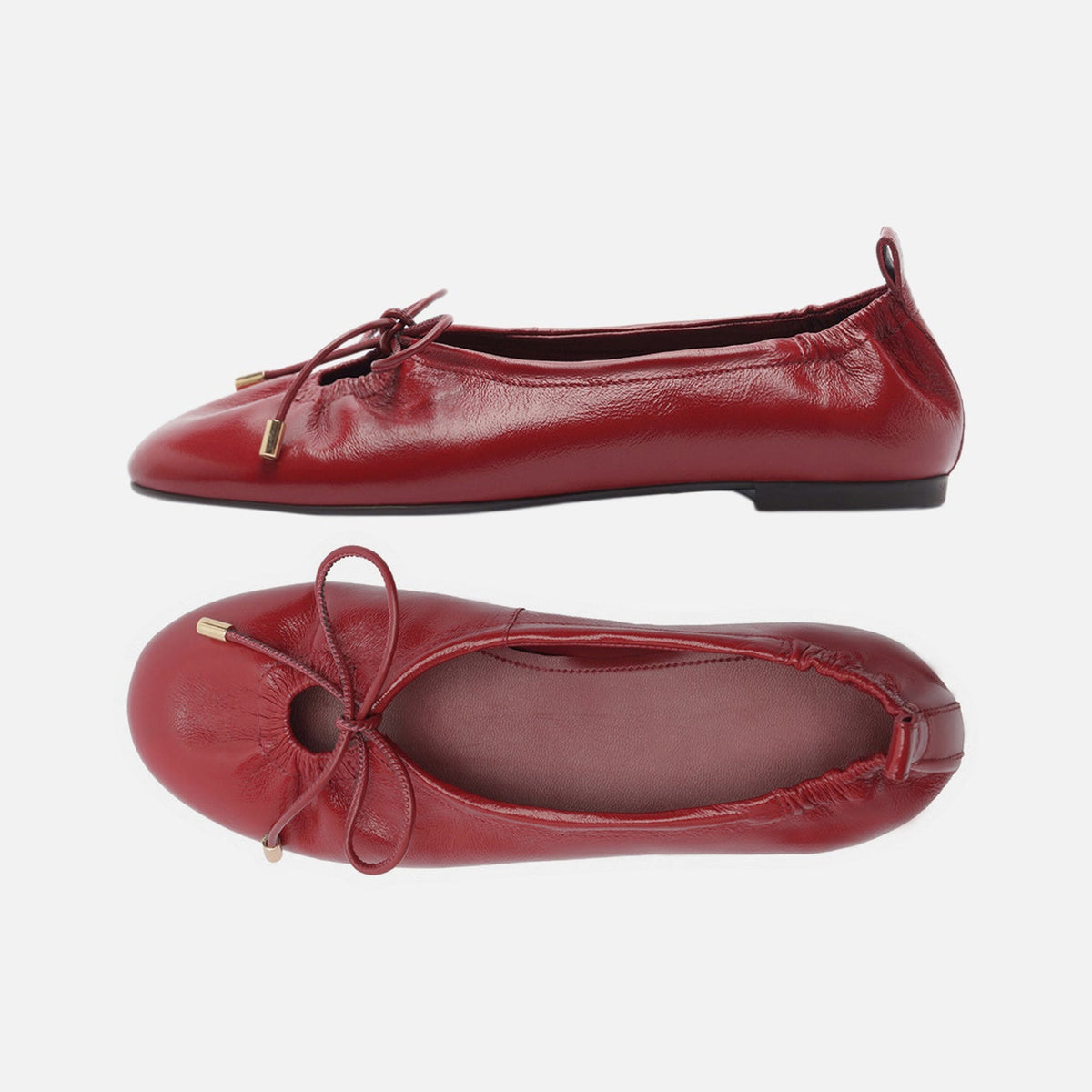 Red Round-Toe Front Strap Fashion Slip-On Ballet Flats