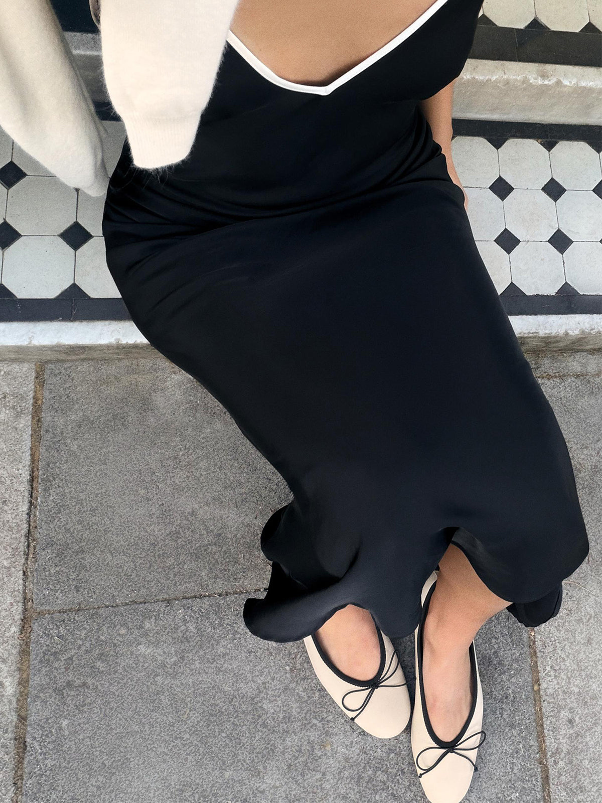 Cream Square-Toe Chic Front Bow Slip-On Classic Ballet Flats