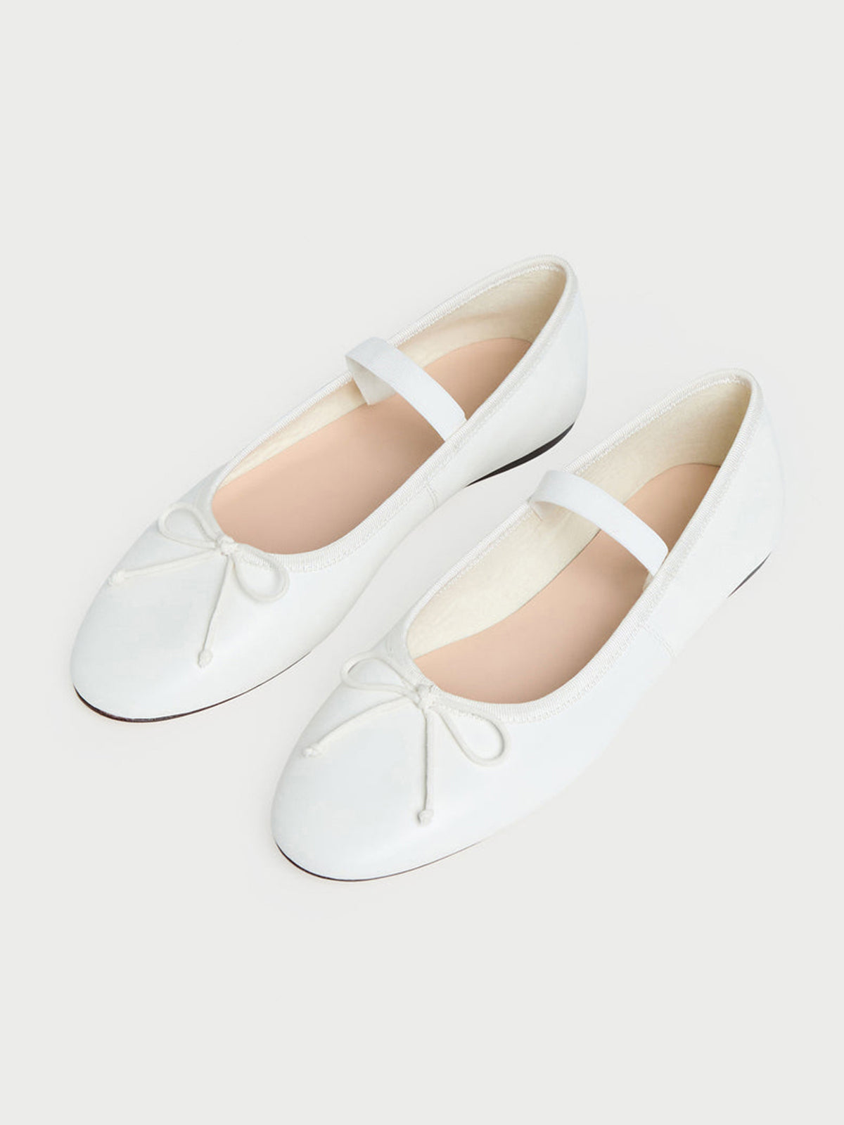 White Vegan Leather Round-Toe Mary Jane Front Bow Ballet Flats