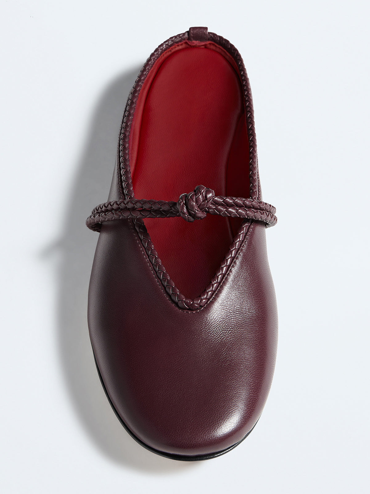 Burgundy Round-Toe Middle Strap Backless Slip-On Flats