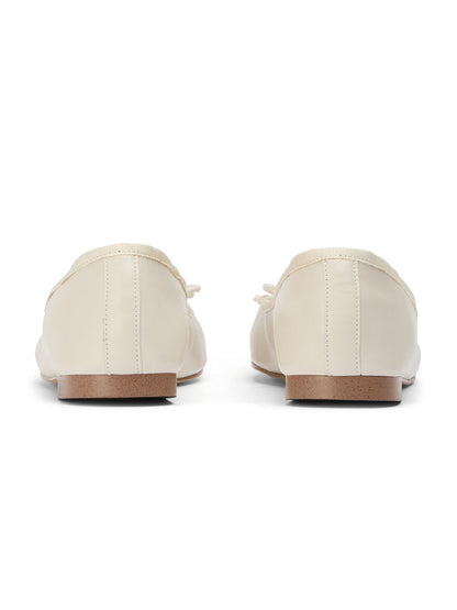 Round-Toe Chic Front Bow Slip-On Ballet Simple Flats - Ivory