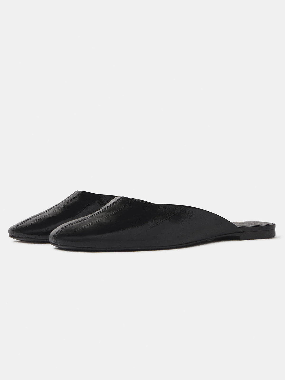 Black Eel Pattern Square-Toe Backless Slip-On Flat Mules