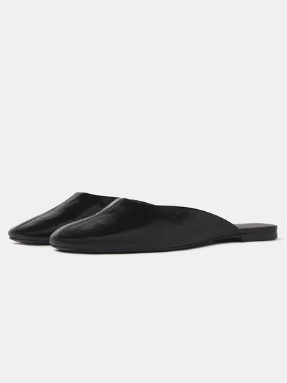 Black Eel Pattern Square-Toe Backless Slip-On Flat Mules