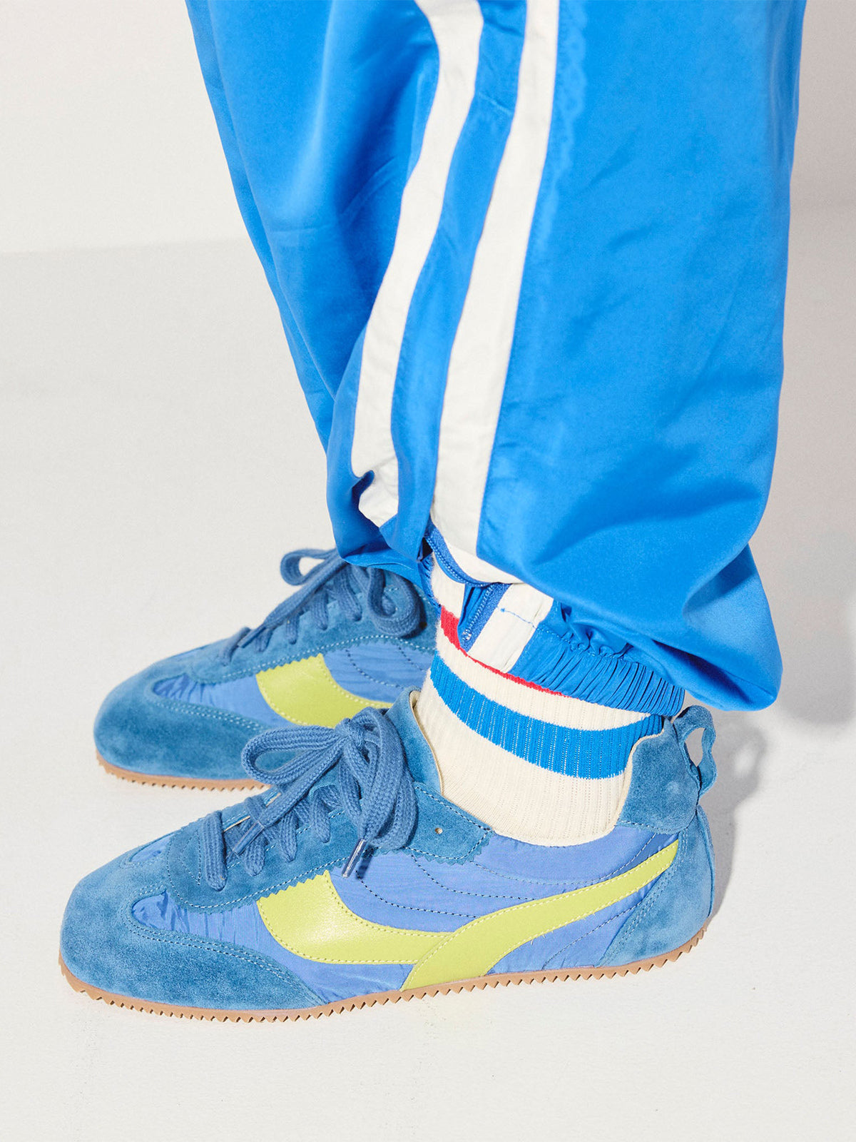 Indigo Cow Suede And Cloth And Cow Leather Square-Toe Lace-Up Sneakers