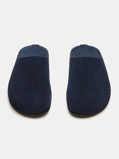 Navy Faux Suede Round-Toe Slip-On Flats Slide
