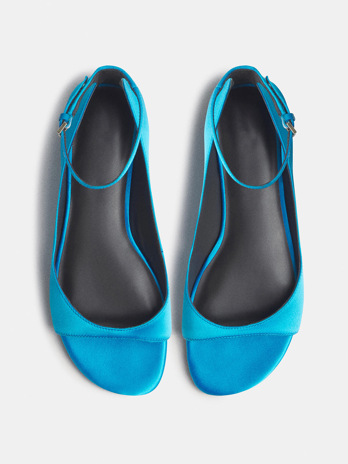 Blue Satin Square-Toe Buckle Ankle Strap Flats Sandals