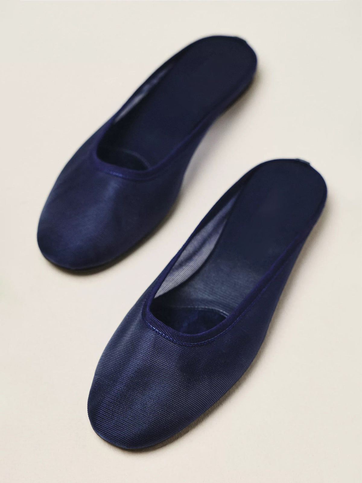 Navy Mesh Round-Toe Slip-On Backless Mules Flats