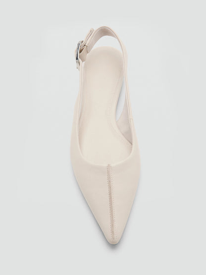 Ivory Pointed-Toe Buckle Back Strap Chic Flats