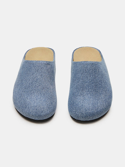 Blue Denim Round-Toe Slip-On Flats Slide