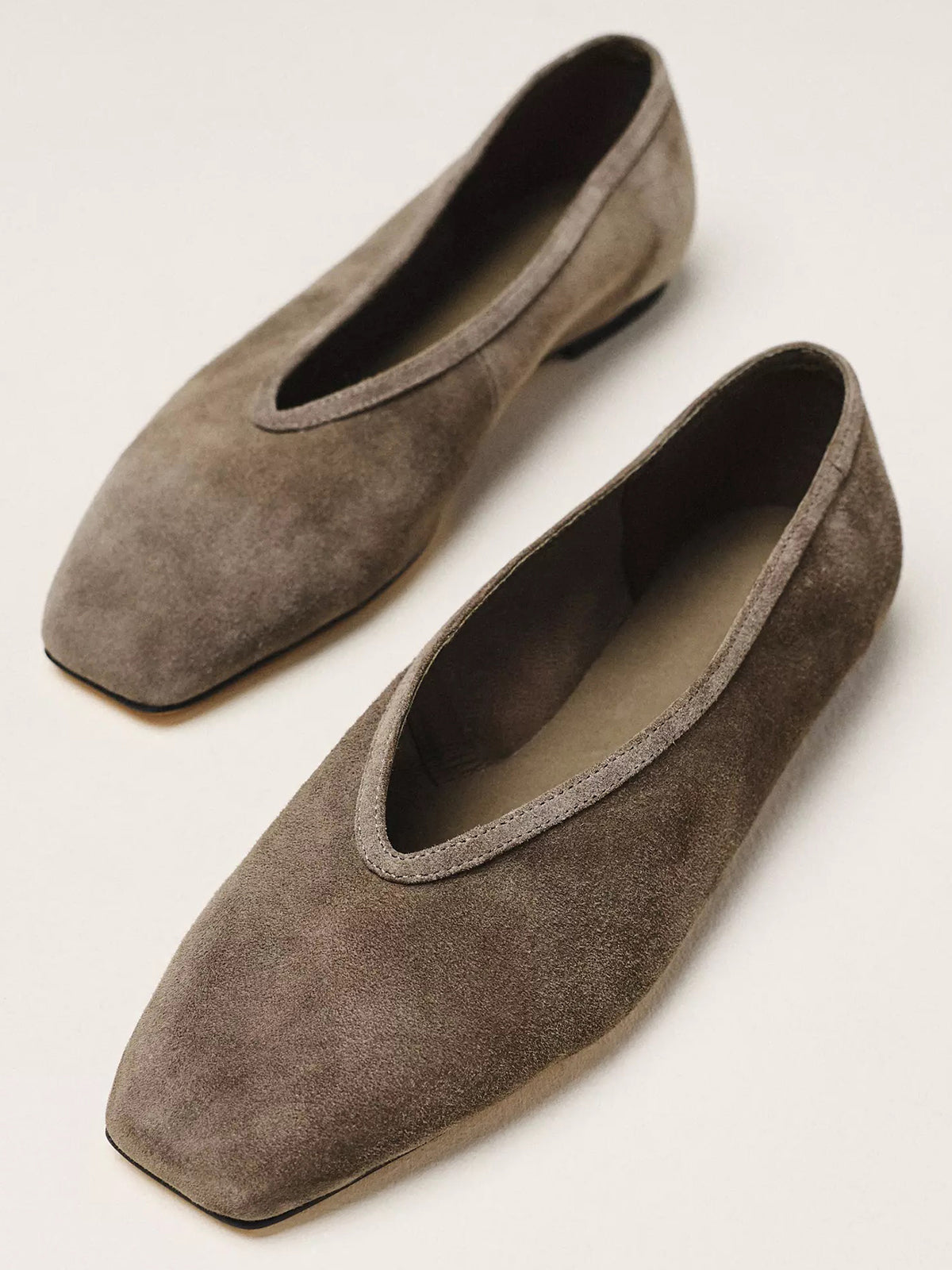 Brown Faux Suede Square-Toe Simple Slip-On Ballet Flats