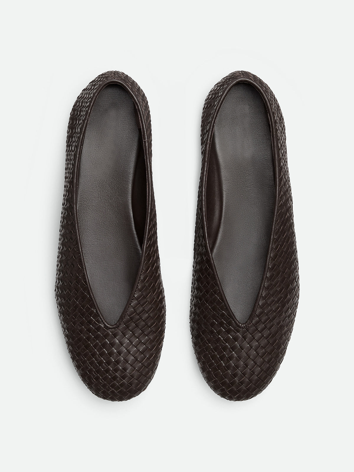 Chocolate Woven Vegan Leather Round-Toe Slip-On Ballet Flats