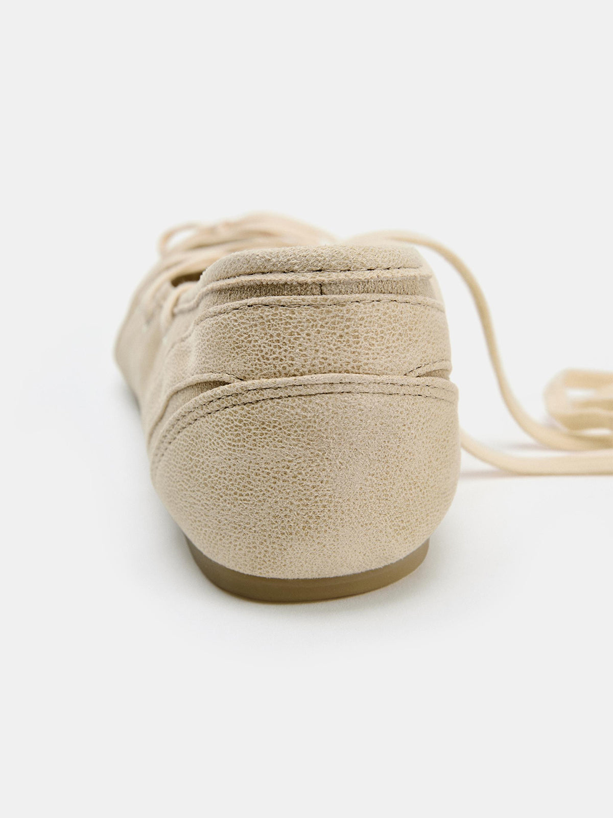 Beige  Round-Toe Front Bow And Lace-Up Sporty Ballet Flats