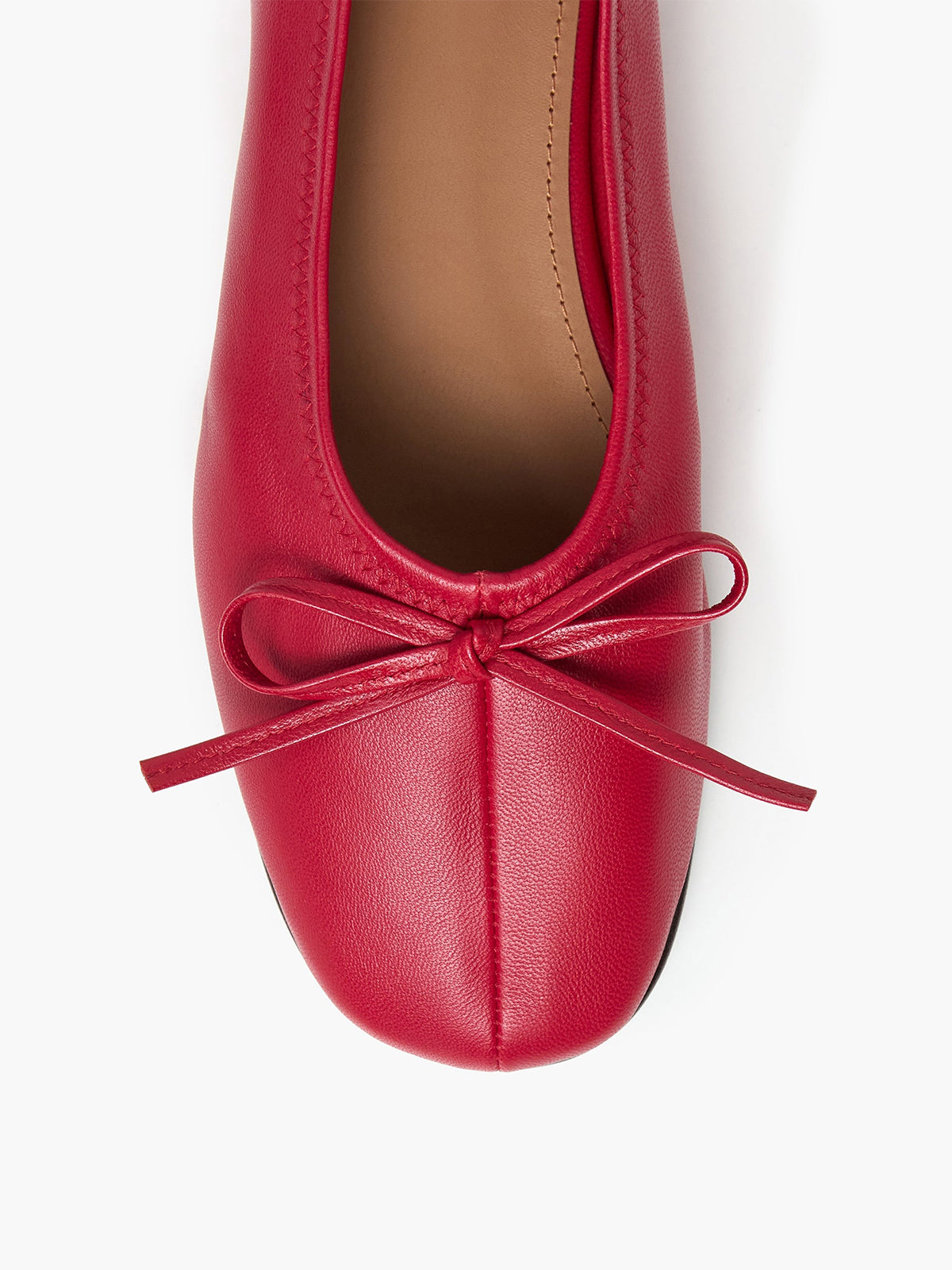 Red Classic Square-Toe Front Bow Simple Ballet Flats