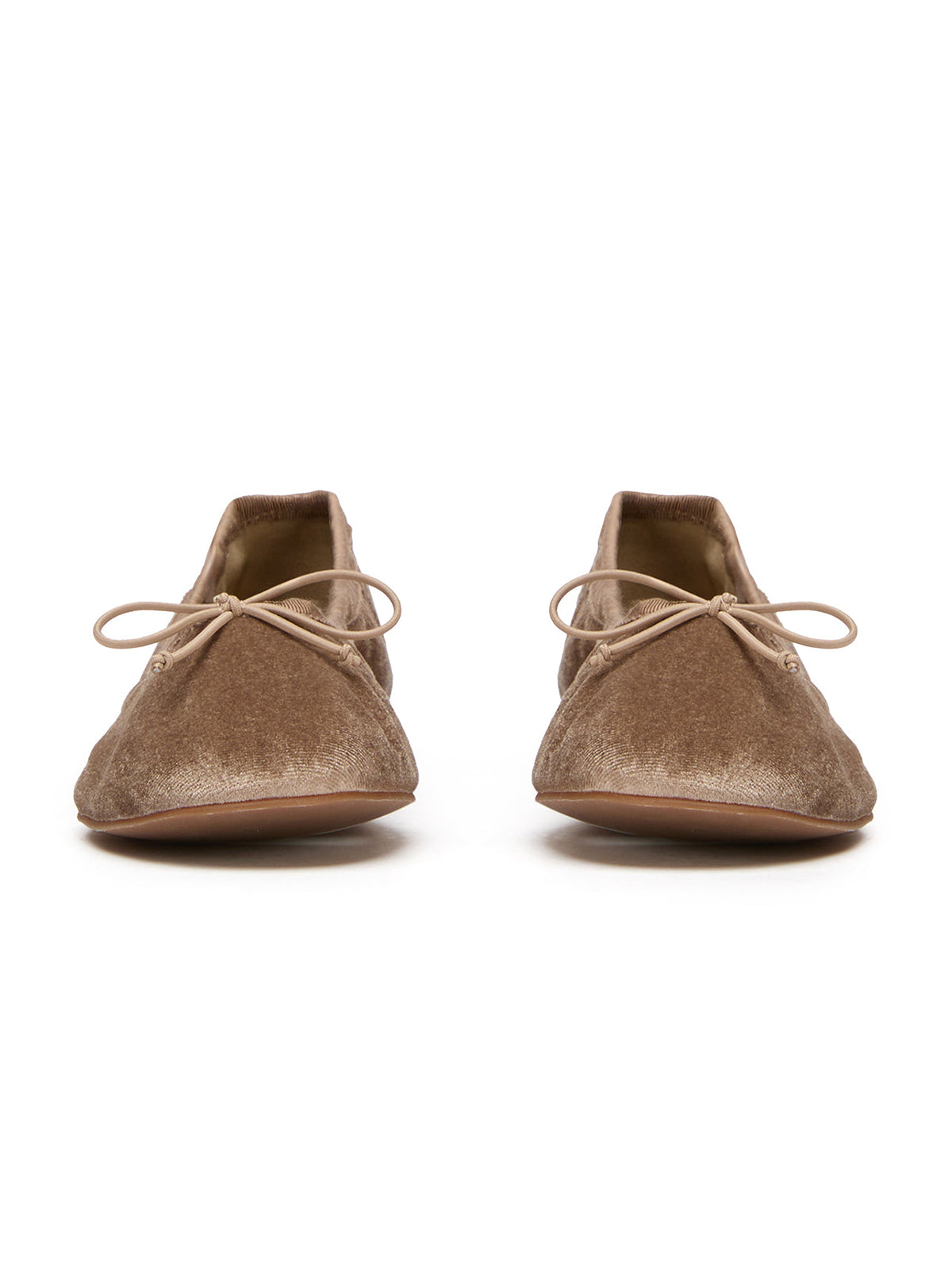 Sand Velvet Round-Toe Chic Front Bow Slip-On Ballet Simple Flats