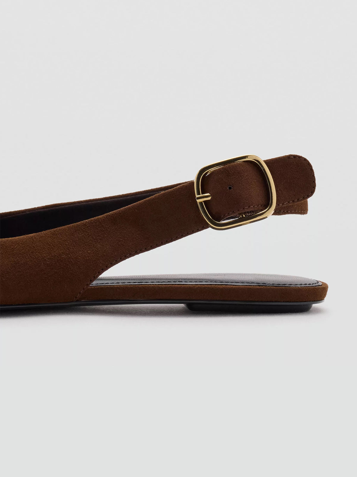 Chocolate Faux Suede Pointed-Toe Buckle Back Strap Chic Flats