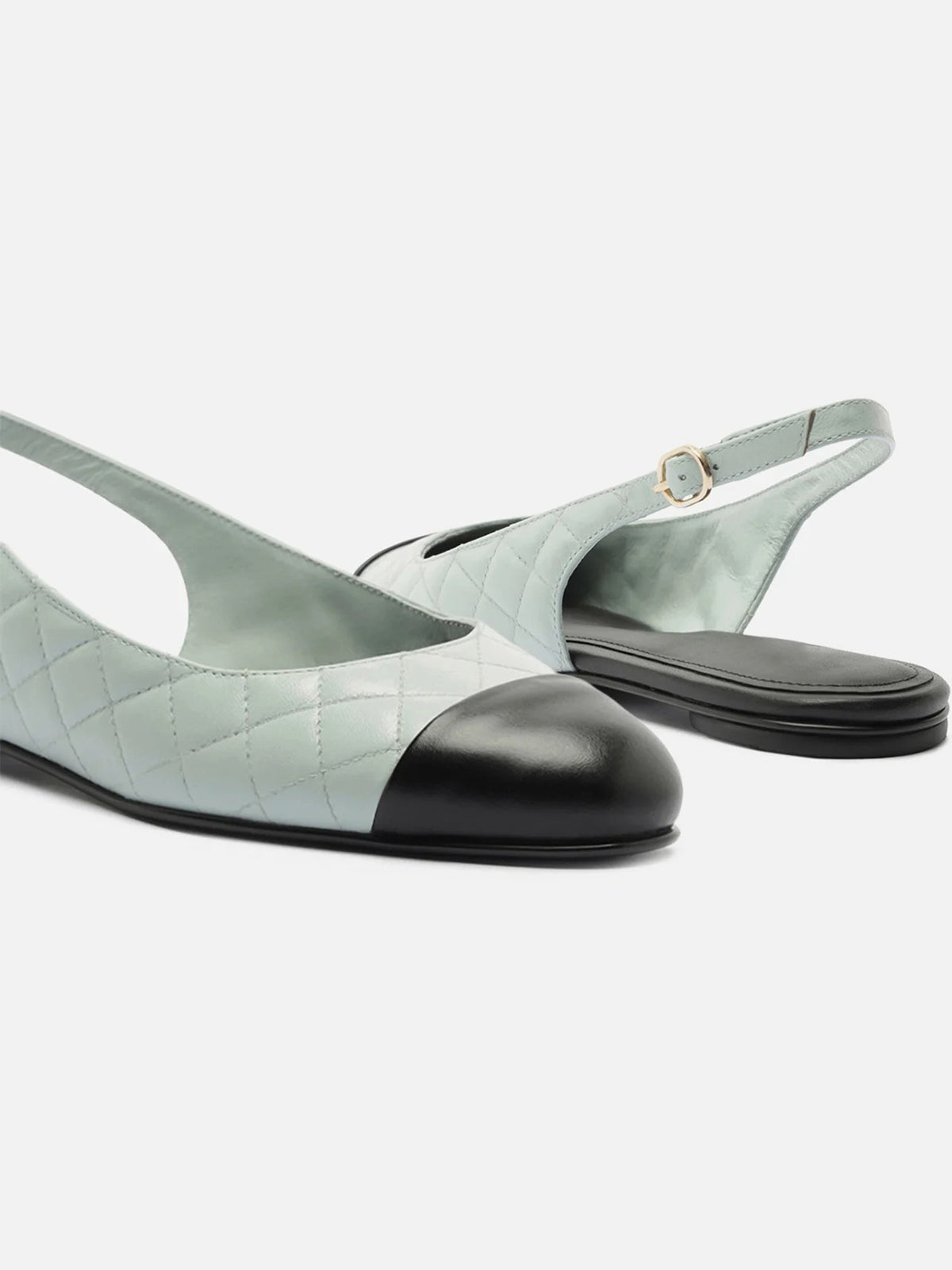 Blue Round-Toe Buckle Slingback Chic Slip-On Flats
