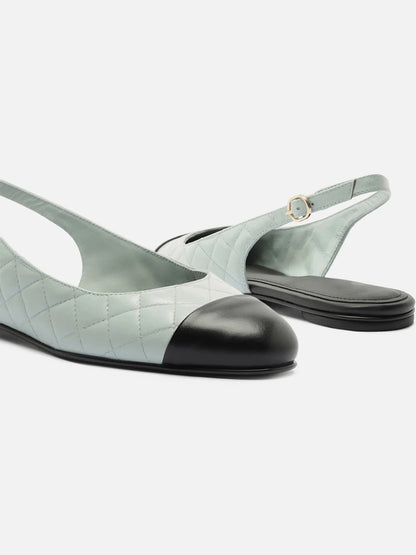Blue Round-Toe Buckle Slingback Chic Slip-On Flats