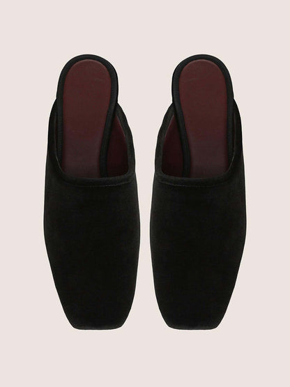 Black Faux Suede Square-Toe Chic Backless Simple Flats