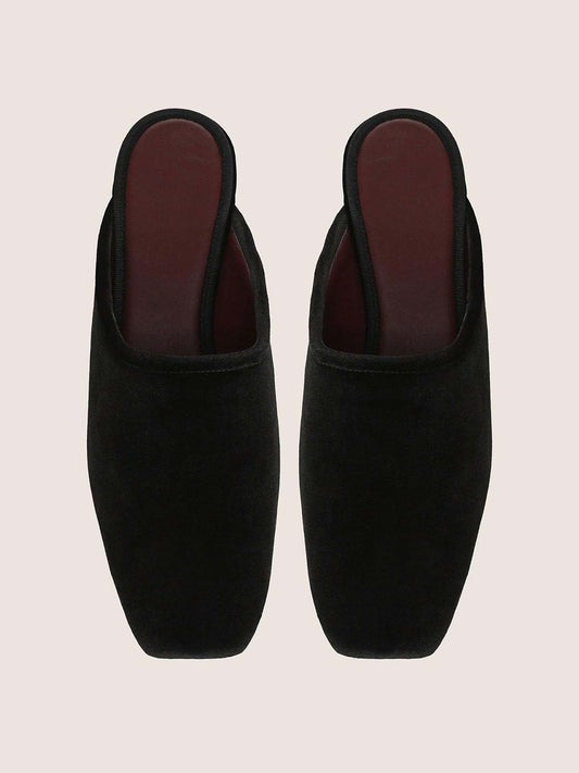 Black Faux Suede Square-Toe Chic Backless Simple Flats