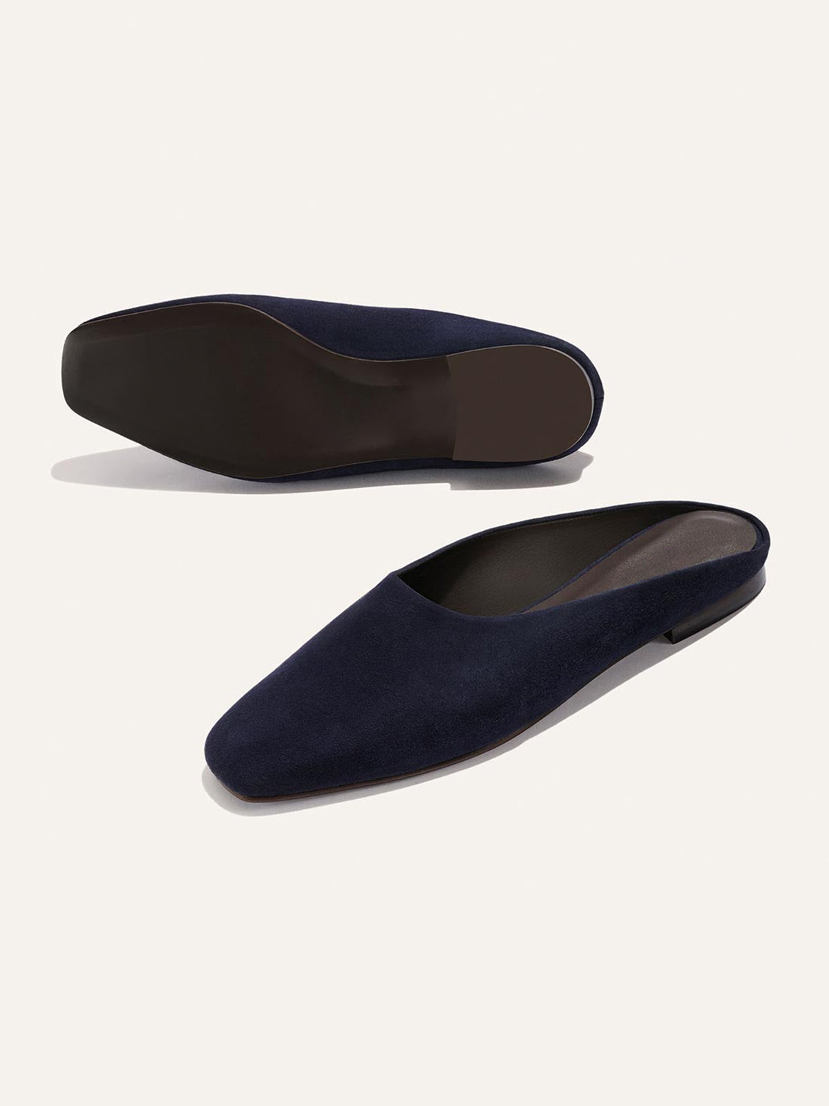 Backless Square-Toe Slip-On Chic Flats - Indigo Faux Suede
