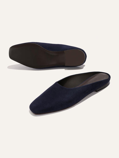 Backless Square-Toe Slip-On Chic Flats - Indigo Faux Suede