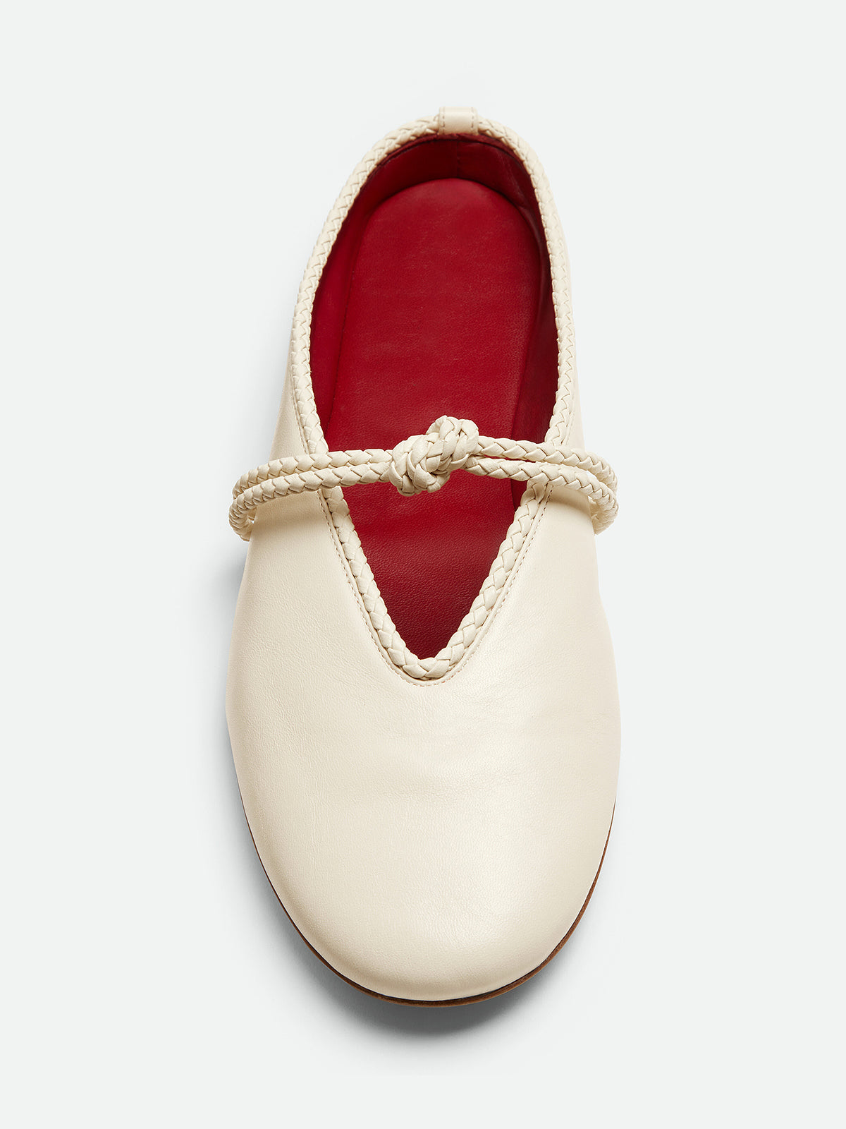 Cream Round-Toe Middle Strap Backless Slip-On Flats