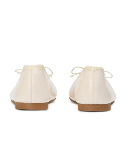 Ivory Round-Toe Chic Front Bow Slip-On Ballet Simple Flats