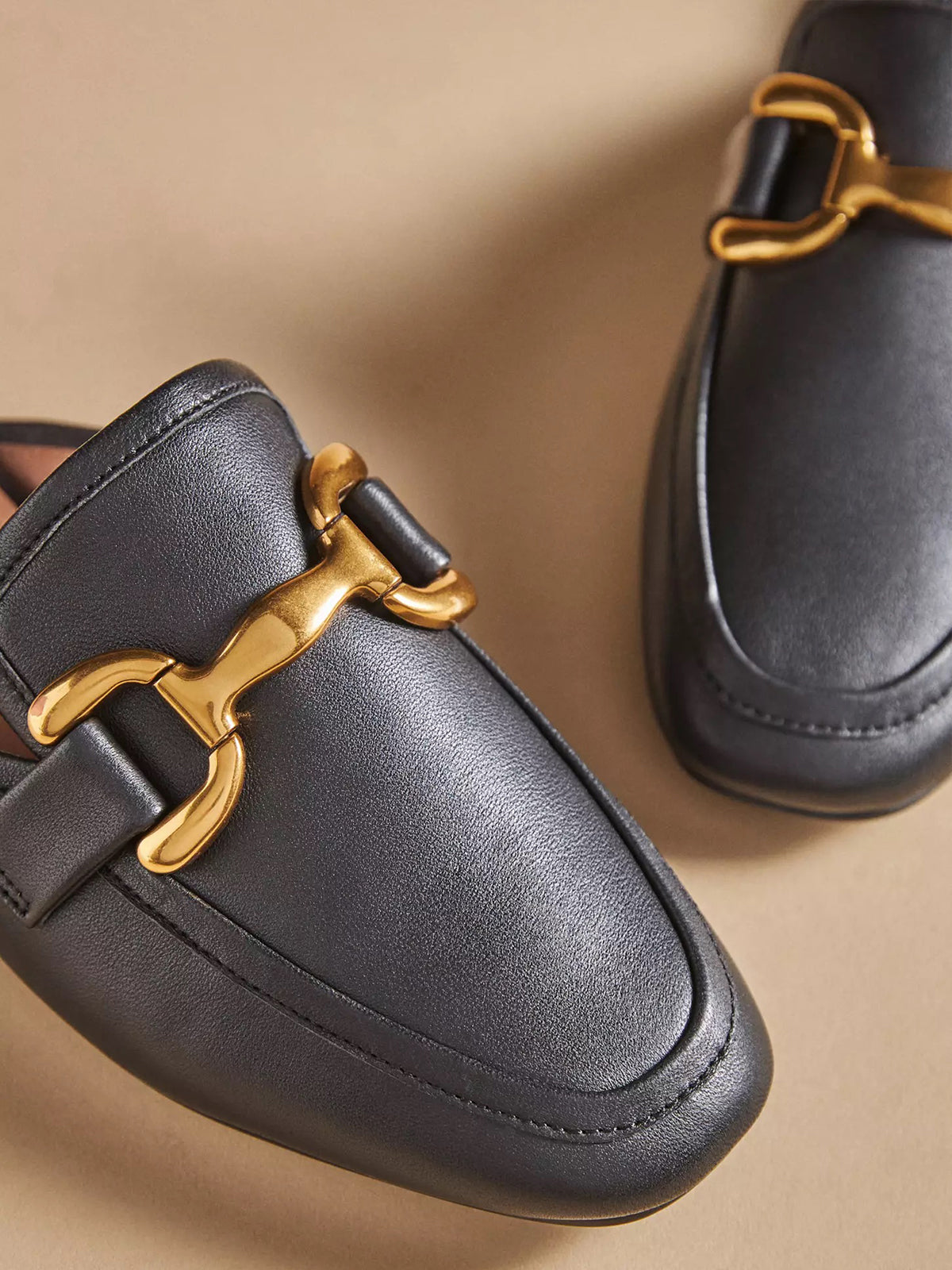 Black Vegan Leather Square-Toe Slip-On Backless Loafers Flats