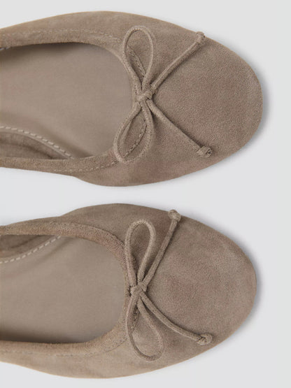 Light Brown Round-Toe Simple Front Bow Slip-On Ballet Flats