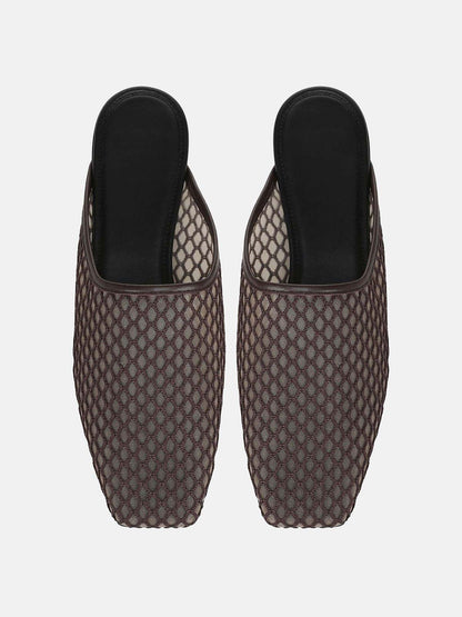 Chocolate Mesh Square-Toe Chic Backless Simple Flats