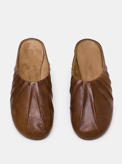 Brown Round-Toe Simple Backless Chic Flats