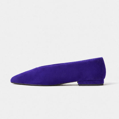 Chic Slip-On Pointed-Toe Simple Ballet Flats - Blue Velvet