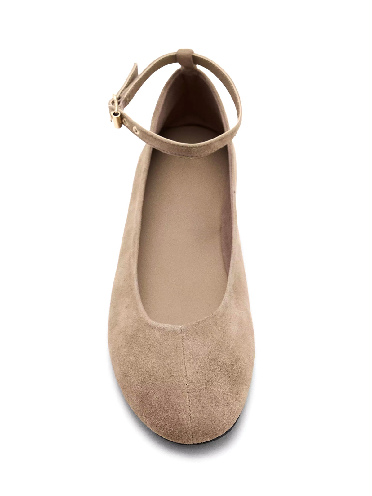 Sand Faux Suede Round-Toe Chic Ankle Strap Ballet Flats