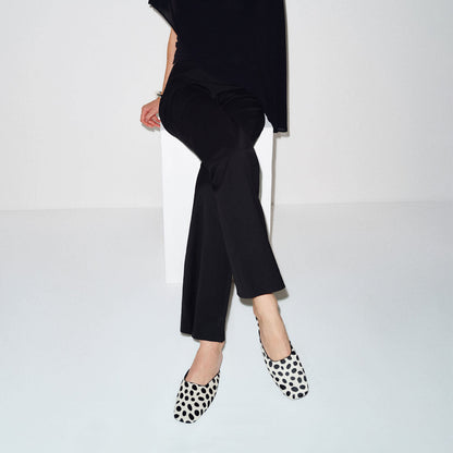 Slip-On Square-Toe Backless Mules Flats - Black And White