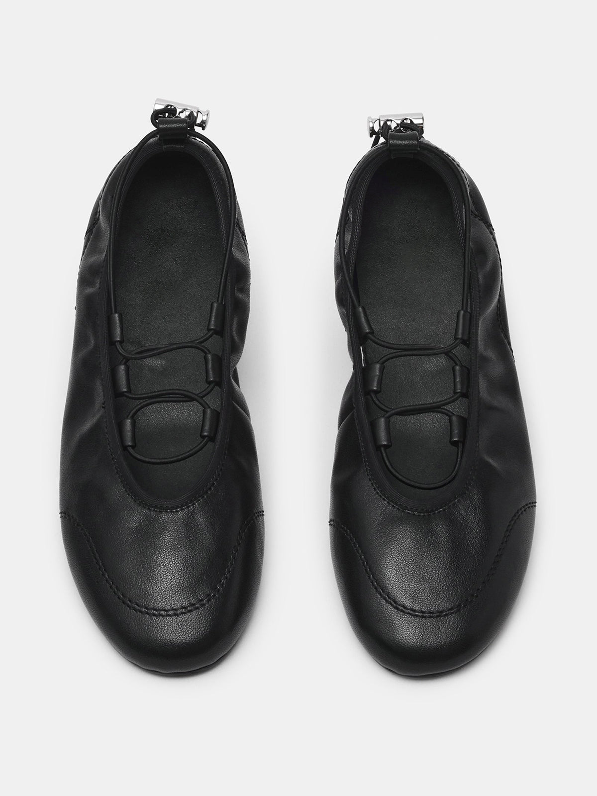 Black Round-Toe Elastic Adjustable Closure Ballet Sneakers
