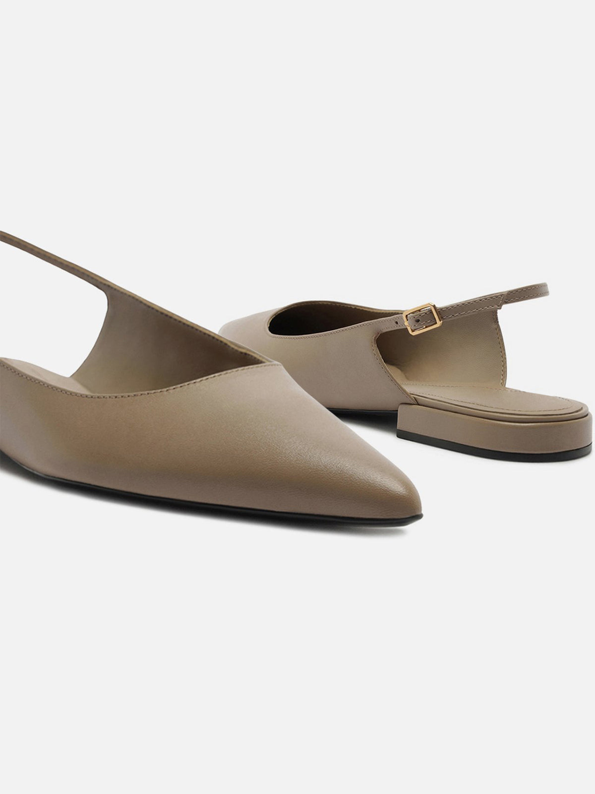 Gray Pointed-Toe Buckle Slingback Chic Slip-On Flats