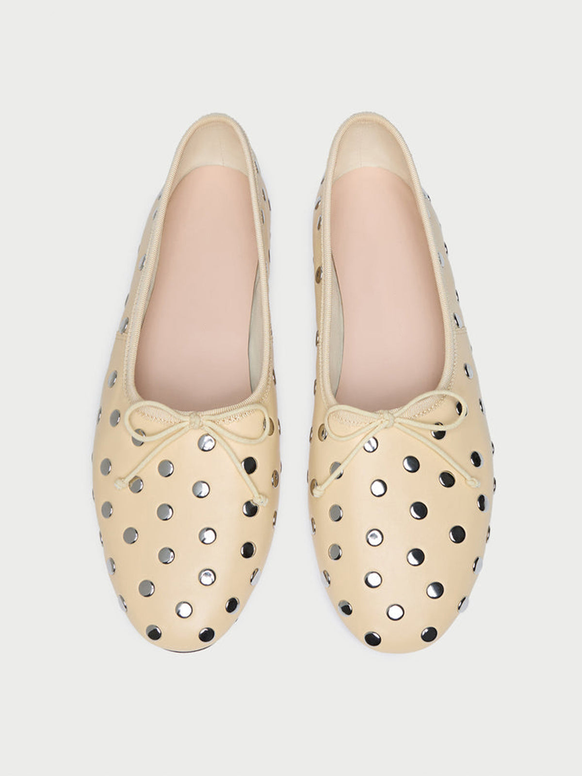 Yellow Round-Toe Chic Front Bow Slip-On Studs Ballet Flats