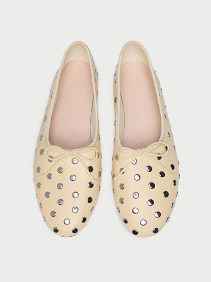 Yellow Round-Toe Chic Front Bow Slip-On Studs Ballet Flats