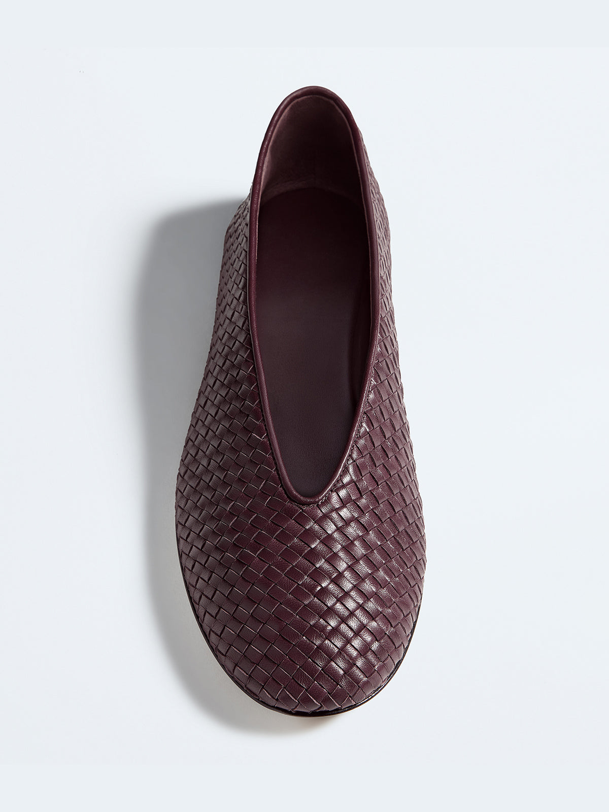 Deep Mahogany Woven Vegan Leather Round-Toe Slip-On Ballet Flats