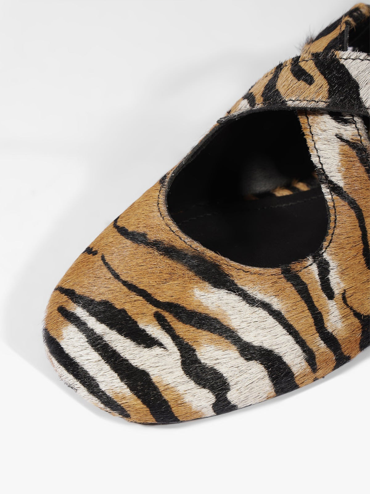 Tiger Pattern Square-Toe Chic Crossed Strap With Buckle Slip-On Flats